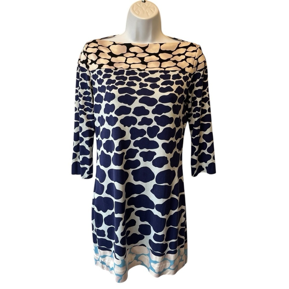 DVF Diane Von Furstenberg 100% Silk dress 8 Medium Blue Boatneck 3/4 sleeves